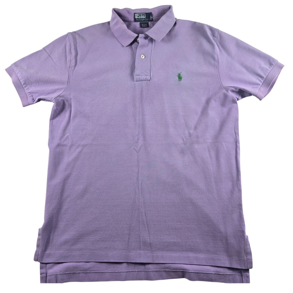 Polo Ralph Lauren Men's Medium Purple Mesh Polo Shirt Green Pony Cotton - Picture 1 of 9